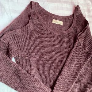 Long sleeve burgundy open-shoulder sweater